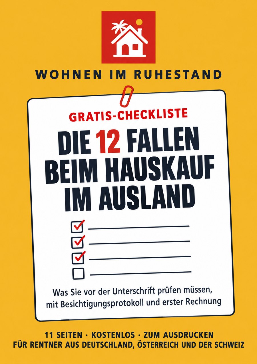 Titelseite der Checkliste: Die 12 Fallen beim Hauskauf im Ausland