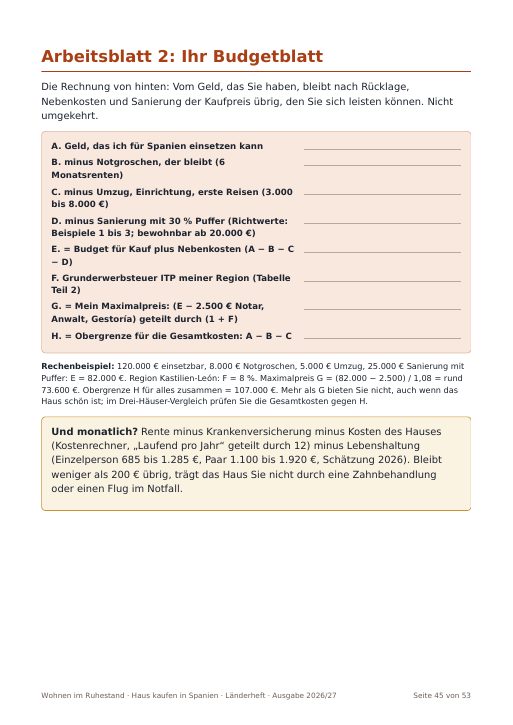 Arbeitsblatt Budgetblatt